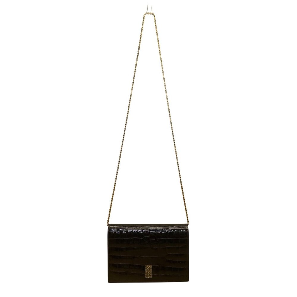 Anne Klein Women’s Black Faux Croc Pattern Cup Chain Strap Shoulder Clutch